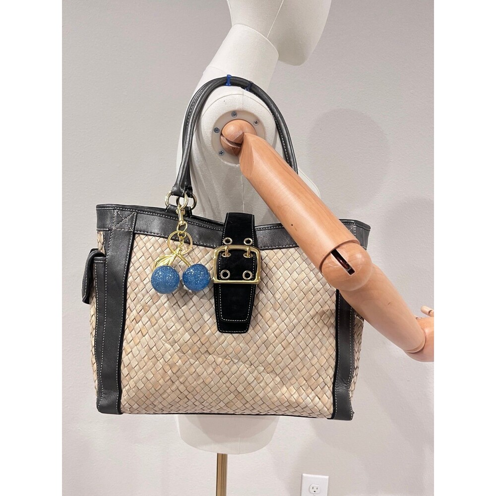 COACH WOVEN Straw and Leather Tote Bag.